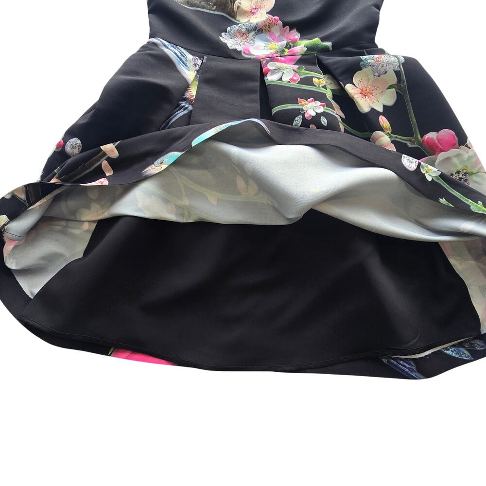 Ted Baker Womens Black Floral & Bird Fit & Flare Zaldana Dress w/Pockets | 2 - Picture 13 of 14